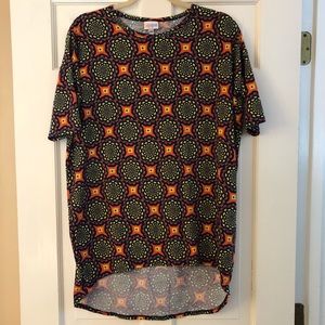 LuLaRoe Irma Tunic Top - Navy Blue Geometric Print